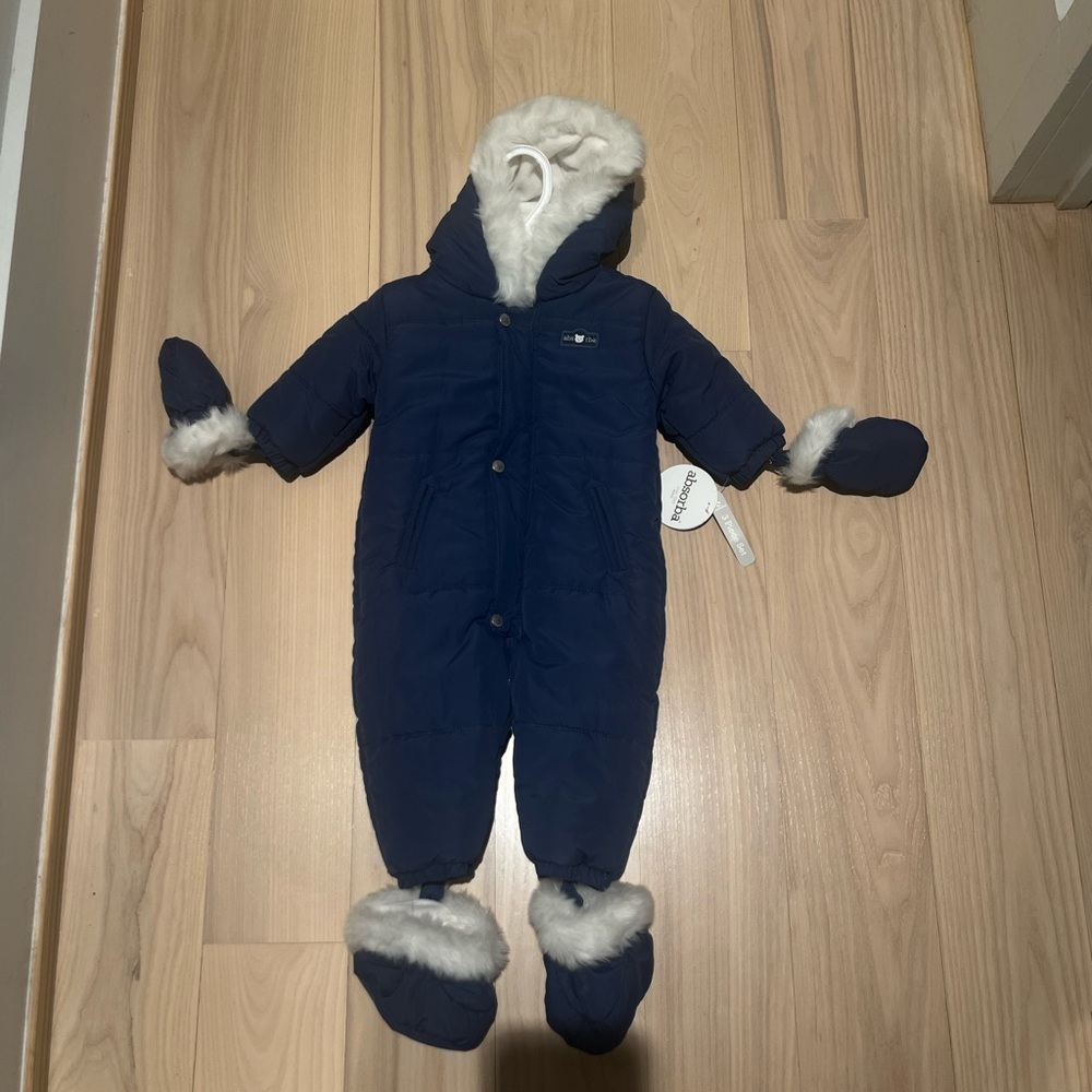 NWT Absorba Infant Baby Girl’s NavyBlue Snowsuit with Faux Fur 6-9 Months